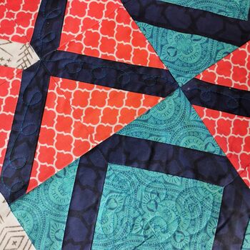 Quilt Moroccan Theme Fabric, Orange, Teal, Navy Blanket, 7 of 7
