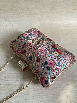 Pink Floral Multicoloured Rectangular Clutch Bag, 7 of 10