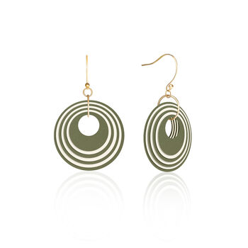 Khaki And Cream Geometric Circular Earrings • Gold Plated Sterling Silver Hooks, 5 of 10