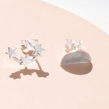 Mis Matched Moon And Star Stud Earrings, 2 of 11