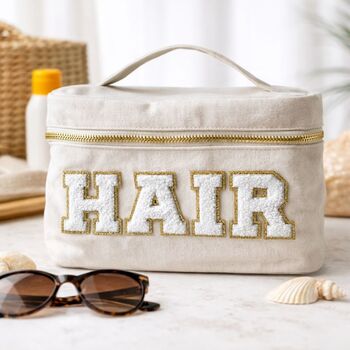 Personalised Canvas Patch Toiletry Cosmetic Case, 4 of 5