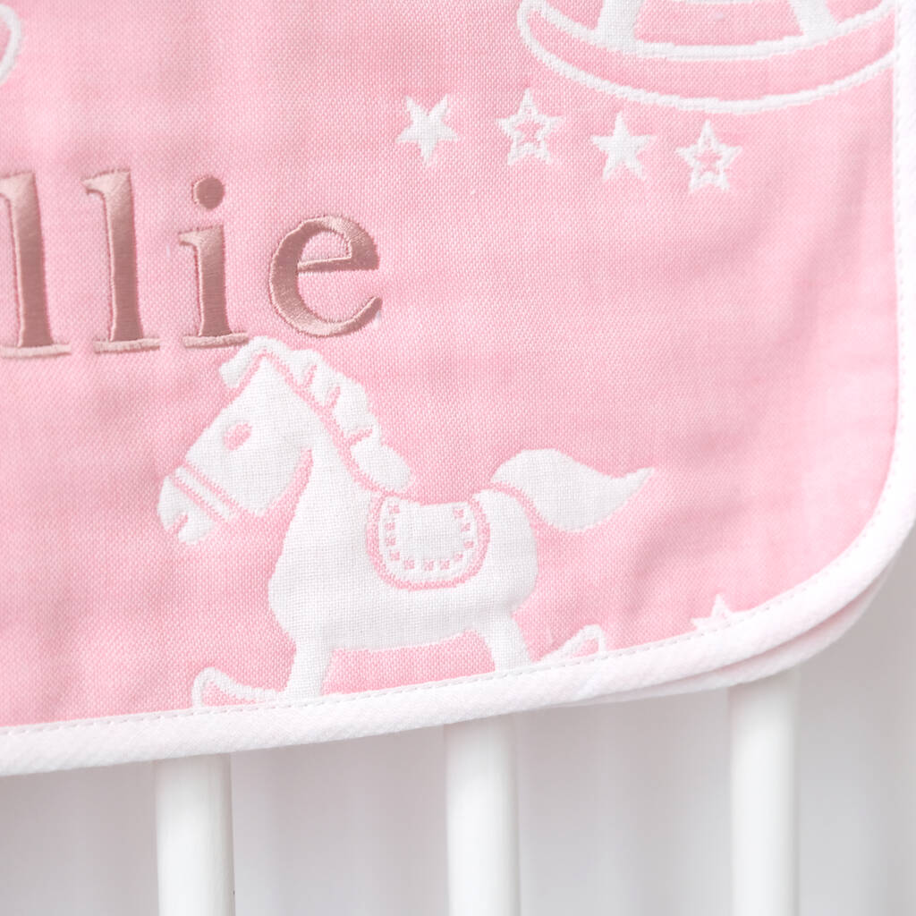 Personalised Pink Rocking Horse Doublesided Blanket By 1st Birthday