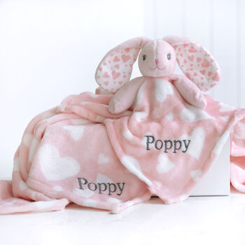 Personalised Bunny Hearts Comforter And Blanket Set, 7 of 9