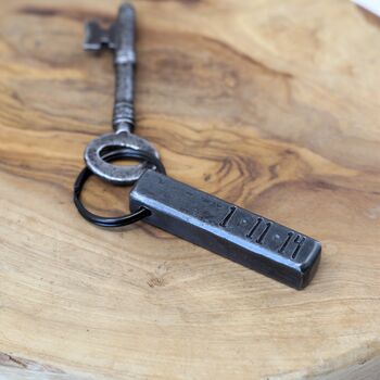 Personalised 6th Anniversary Gift; Forged Dark Iron Bar Keyring, 3 of 5