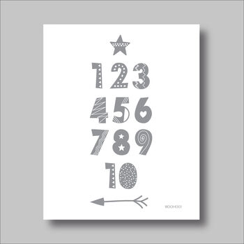 Numbers Grey Scandi Nursery Print, 2 of 5