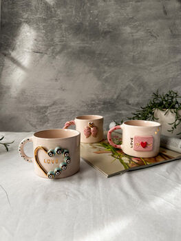 Handmade White Love Evil Eye Ceramic Mug, 2 of 3