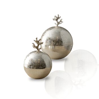 Set Of Two Silver Hammered Brass Spheres, 2 of 2
