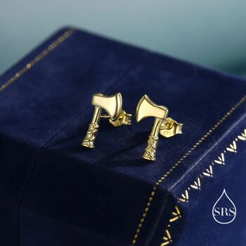 Sterling Silver Viking Axe Stud Earrings, 4 of 11