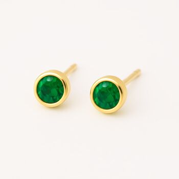 Gold Plated Sterling Silver May Emerald Birthstone Stud Earrings, 4 of 6