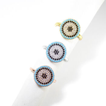 Turquoise Evil Eye Rings, Gold Vermeil 925 Silver, 7 of 8