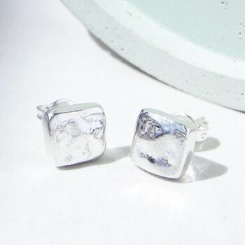 Silver Organic Square Stud Earrings, 2 of 5