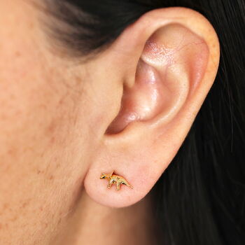 Set Of Four Sculpted Dinosaur Stud Earrings In Gold Plating, 4 of 6