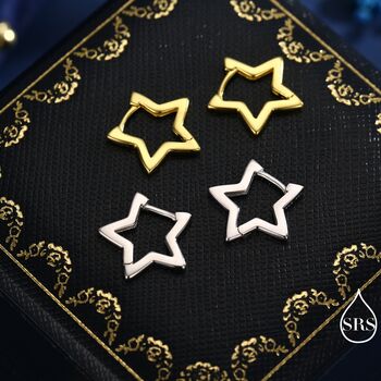 Sterling Silver Star Huggie Hoop Earrings, 6 of 12