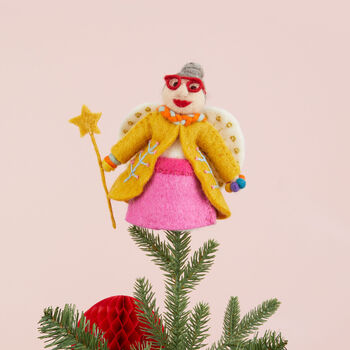 Yellow Felt Fairy Godmother Christmas Tree Topper, 2 of 2