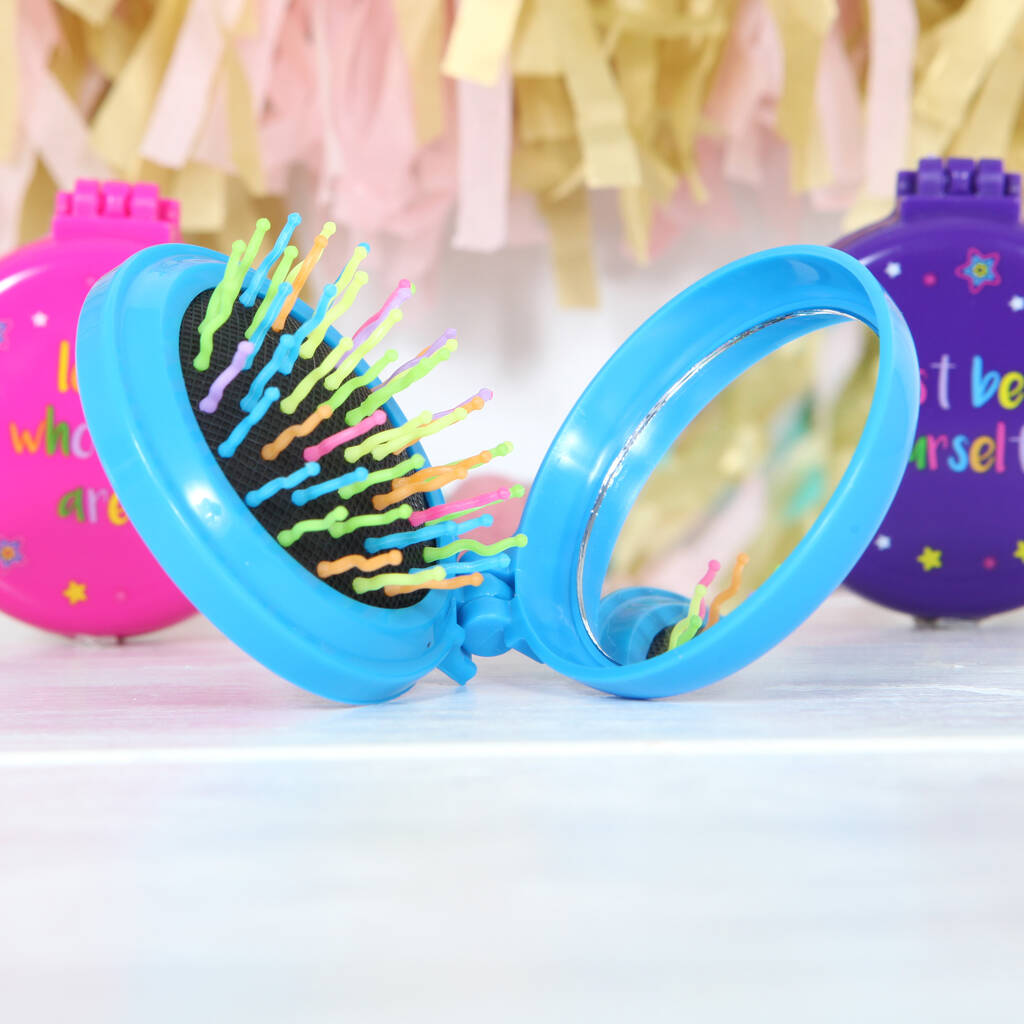 Girls Folding Hairbrush And Mirror Gift By Red Berry Apple