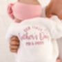 Our First Father's Day Embroidered Personalised Baby Cardigan Three Colours Available, thumbnail 2 of 7