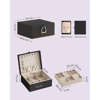 Two Layer Jewellery Box Organiser Tray Jewel Case, 8 of 9