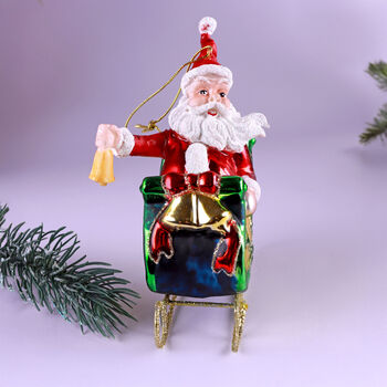 G Decor On The Way Santa In Sleigh Large Handcrafted Glass Ornament, 3 of 3