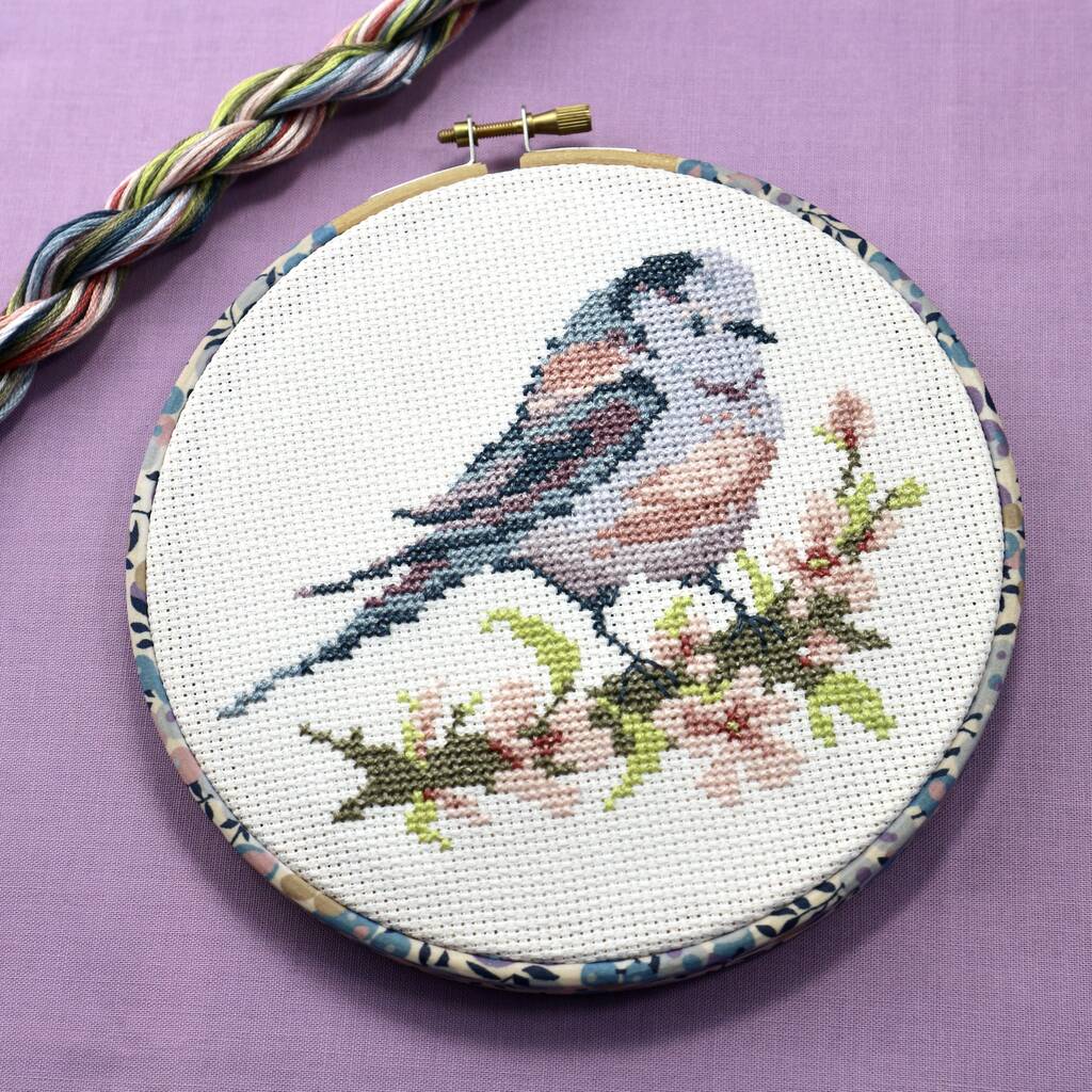 Long Tailed Tit Cross Stitch Embroidery Hoop Kit, 1 of 8