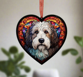 Old English Sheepdog Stained Glass Effect Heart Suncatcher, 2 of 5
