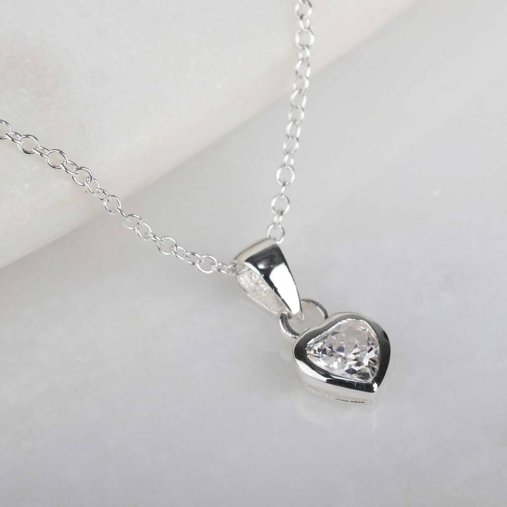 Children's Solid Silver Crystal Heart Pendant And Studs By Nest ...