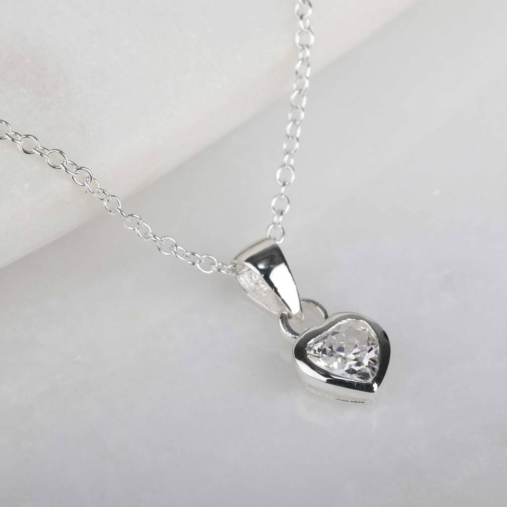 Children's Solid Silver Crystal Heart Pendant And Studs By Nest