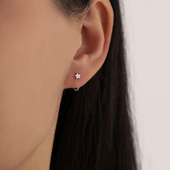 Mismatched Moon And Star Huggie Hoop Earrings In Sterling Silver, 4 of 11