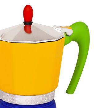 Italian Moka Pot Espresso Maker In Yellow And Blue, 3 of 3