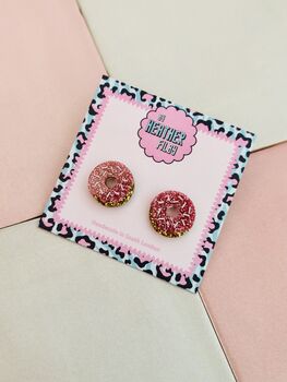 Doughnut Glitter Resin Studs / Doughnut Lover Gift / Novelty Food Jewellery / Colourful Accessories, 3 of 5