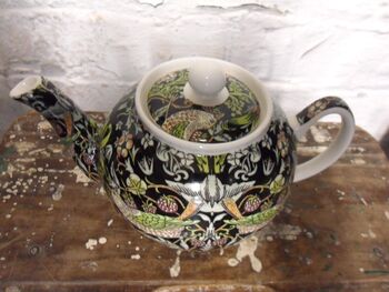 Two Cup Teapot In Black Strawberry Thief Design, 2 of 5