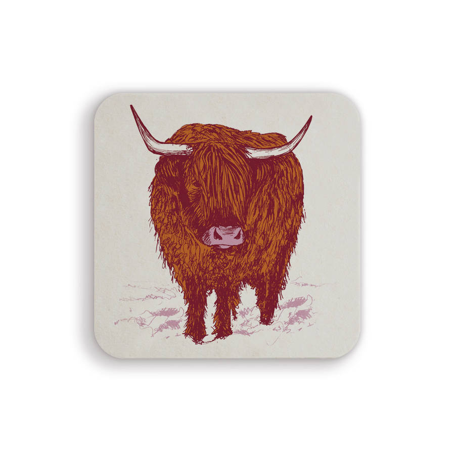 Highland Cow Coasters 10pck By Cherith Harrison | notonthehighstreet.com