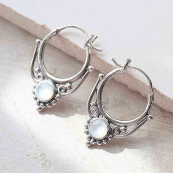Sterling Silver Gemstone Drop Hoop Earrings, 5 of 8