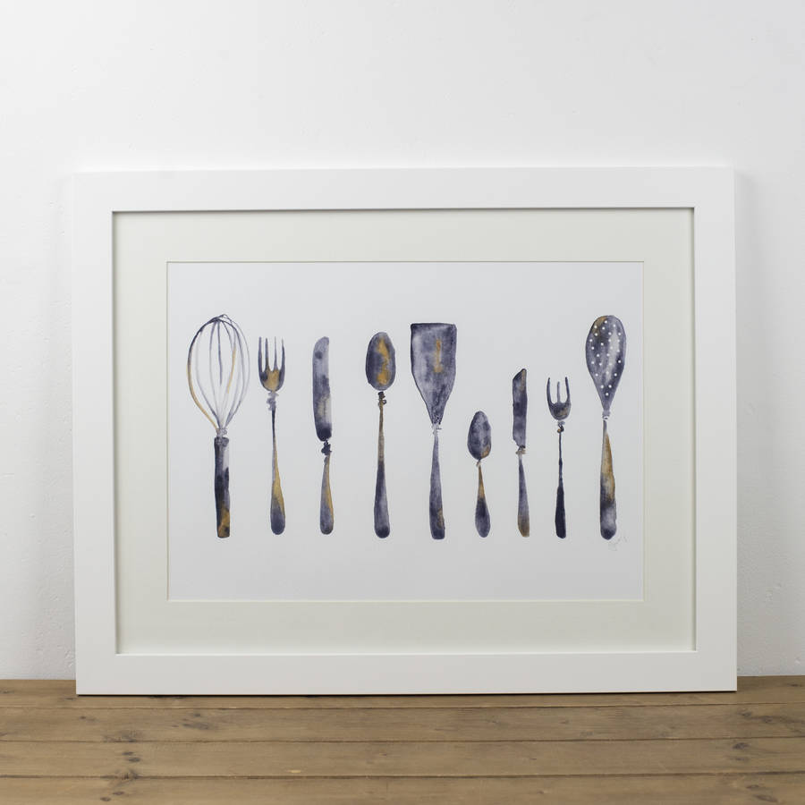 cutlery and kitchen utensil row print by yellowstone art boutique
