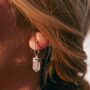Open Heart Rose Quartz Silver/Gold Huggie Hoop Earrings, thumbnail 1 of 9