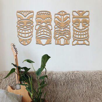 Polynesian Tiki Masks Wooden Art Set Tribal Decor, 10 of 11