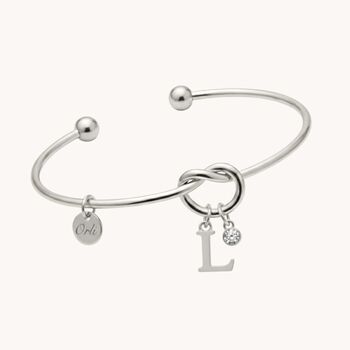 Silver Initial And Birthstone Adjustable Knotted Bangle, 2 of 6