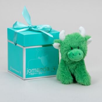 Personalised Mini Green Collectible Highland Cow Soft Toy, Gift Box, 6 of 11