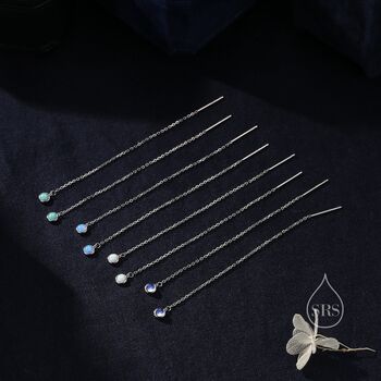 White Opal Dot Long Threader Earrings, 6 of 10