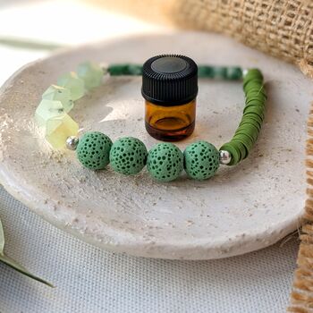 Prehnite, Moss Agate And Lava Beads Aromatherapy Diffuser Bracelet And Essential Oil Roller Gift Set, 5 of 7