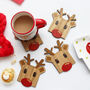 Set Of Four Wooden Rudolph Reindeer Coasters, thumbnail 6 of 8
