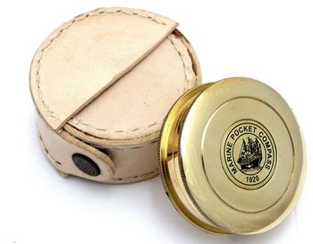Vintage Replica Brass Pocket Compass With Leather Case, 2 of 9