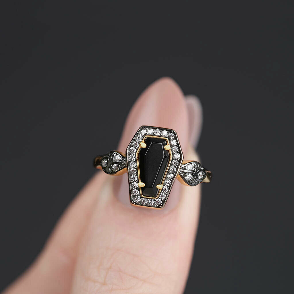 Black Onyx Coffin Ring In Silver Or Gold, 1 of 7