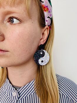 Yin Yang Glitter Dangle Earrings / Symbolic Gift For Best Friend, 5 of 5