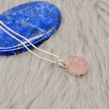Raw Rose Quartz Sterling Silver Necklace, 3 of 6