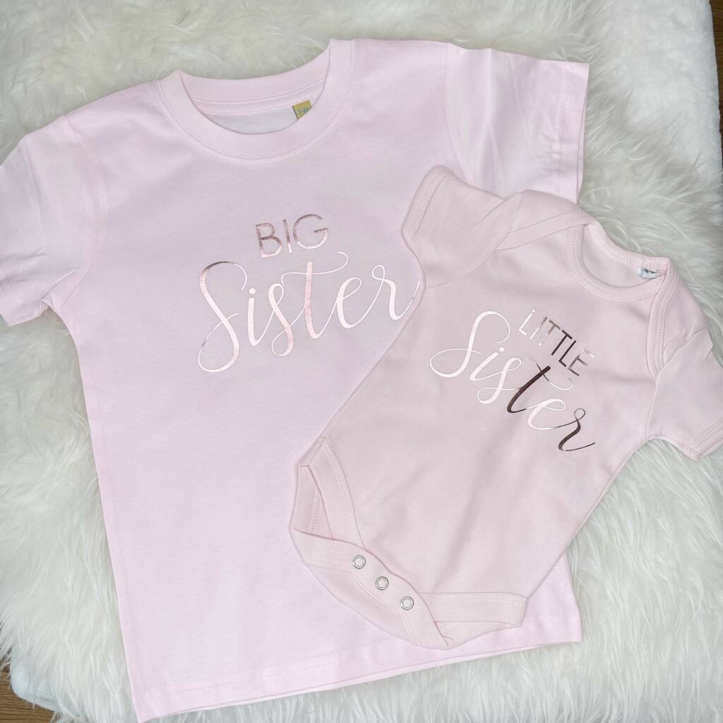 Big Sister Little Sister T Shirt Set Pink And Rose Gold