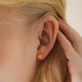 Small Flower And Pearl Stud Earrings In Gold Plating, thumbnail 3 of 5