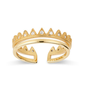 14 K Dainty Gold Double Band Crown Ring, 2 of 6