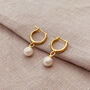 Pearl Huggie Hoop Earrings, thumbnail 1 of 3