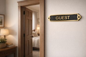 Classic Brass Guest Room Door Name Plate Plaque With Black Finish, 2 of 3