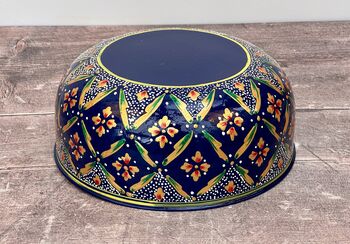 Hand Painted Stainless Steel Navy And Gold Patterned Serving Bowl, 3 of 4